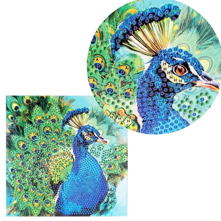 Diamond-Painting-Grußkarte, Strass, Pfau, 16cm x 16cm, inkl. Zubehör