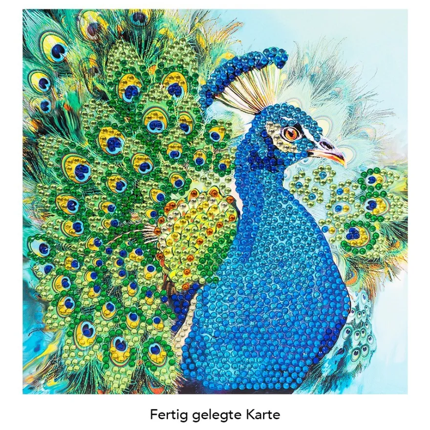Diamond-Painting-Grußkarte, Strass, Pfau, 16cm x 16cm, inkl. Zubehör