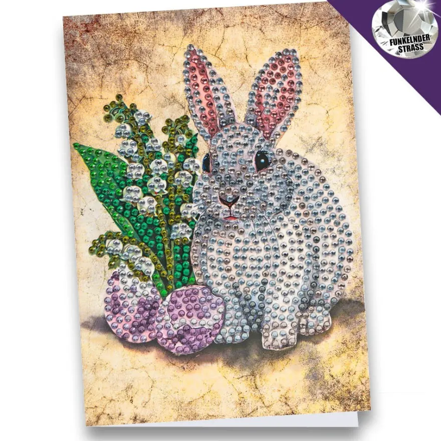 Diamond-Painting-Grußkarte, Strass, Hase 3, 11,5cm x 16,5cm, inkl. Zubehör