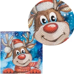 Diamond-Painting-Grußkarte, Strass, Rentier Rudolph, 16cm x 16cm, inkl. Zubehör