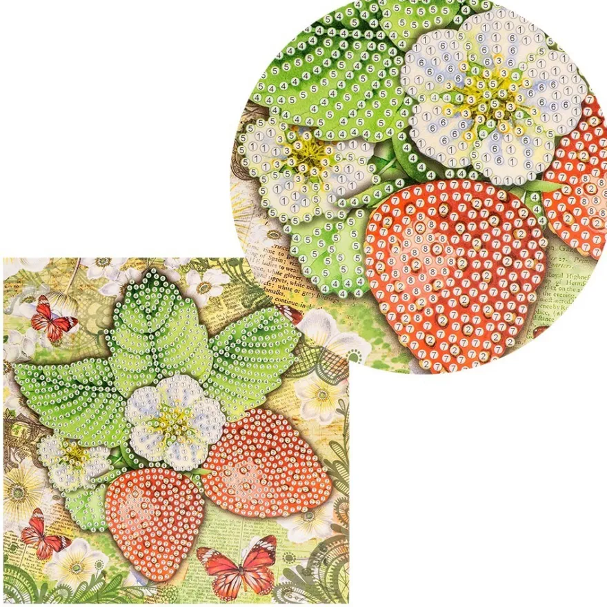 Diamond-Painting-Grußkarte, Strass, Erdbeeren, 16cm x 16cm, inkl. Zubehör