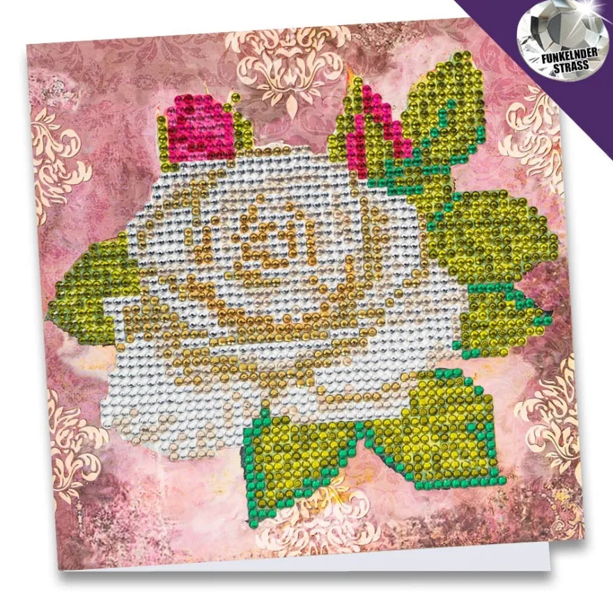 Diamond-Painting-Grußkarte, Strass, Rose 2, 16cm x 16cm, inkl. Zubehör