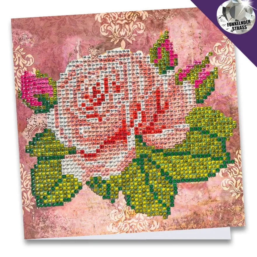 Diamond-Painting-Grußkarte, Strass, Rose 1, 16cm x 16cm, inkl. Zubehör