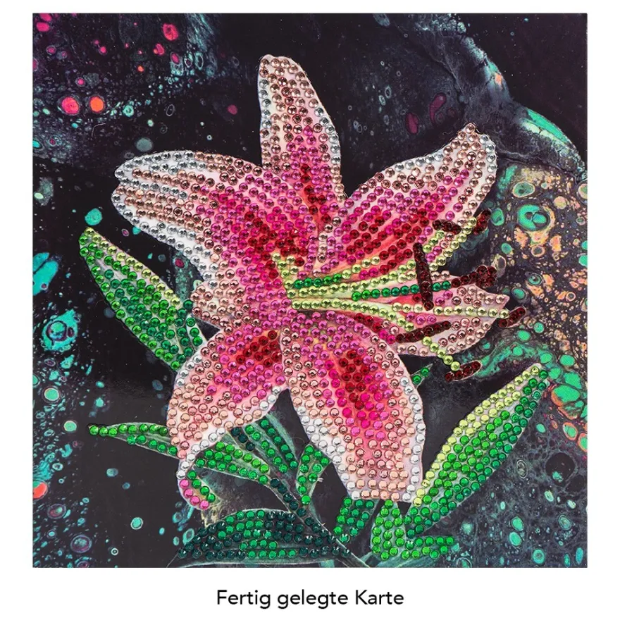 Diamond-Painting-Grußkarte, Strass, Lilie 3, 16cm x 16cm, inkl. Zubehör