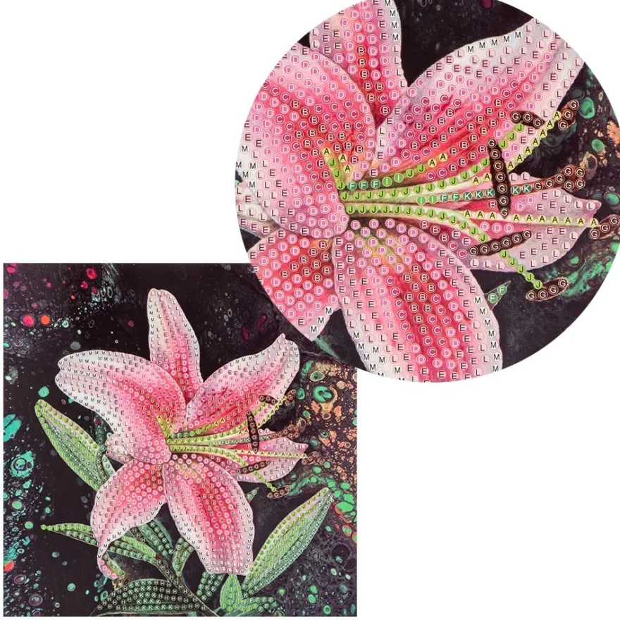 Diamond-Painting-Grußkarte, Strass, Lilie 3, 16cm x 16cm, inkl. Zubehör