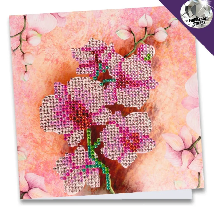 Diamond-Painting-Grußkarte, Strass, Orchidee, 16cm x 16cm, inkl. Zubehör