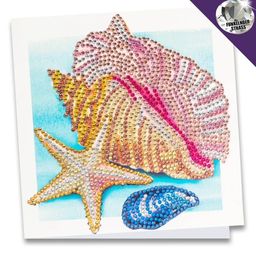 Diamond-Painting-Grußkarte, Strass, Muscheln, 16cm x 16cm, inkl. Zubehör