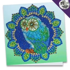 Diamond-Painting-Grußkarte, Strass, Eule, 16cm x 16cm, inkl. Zubehör