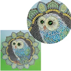 Diamond-Painting-Grußkarte, Strass, Eule, 16cm x 16cm, inkl. Zubehör