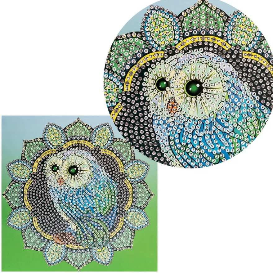 Diamond-Painting-Grußkarte, Strass, Eule, 16cm x 16cm, inkl. Zubehör
