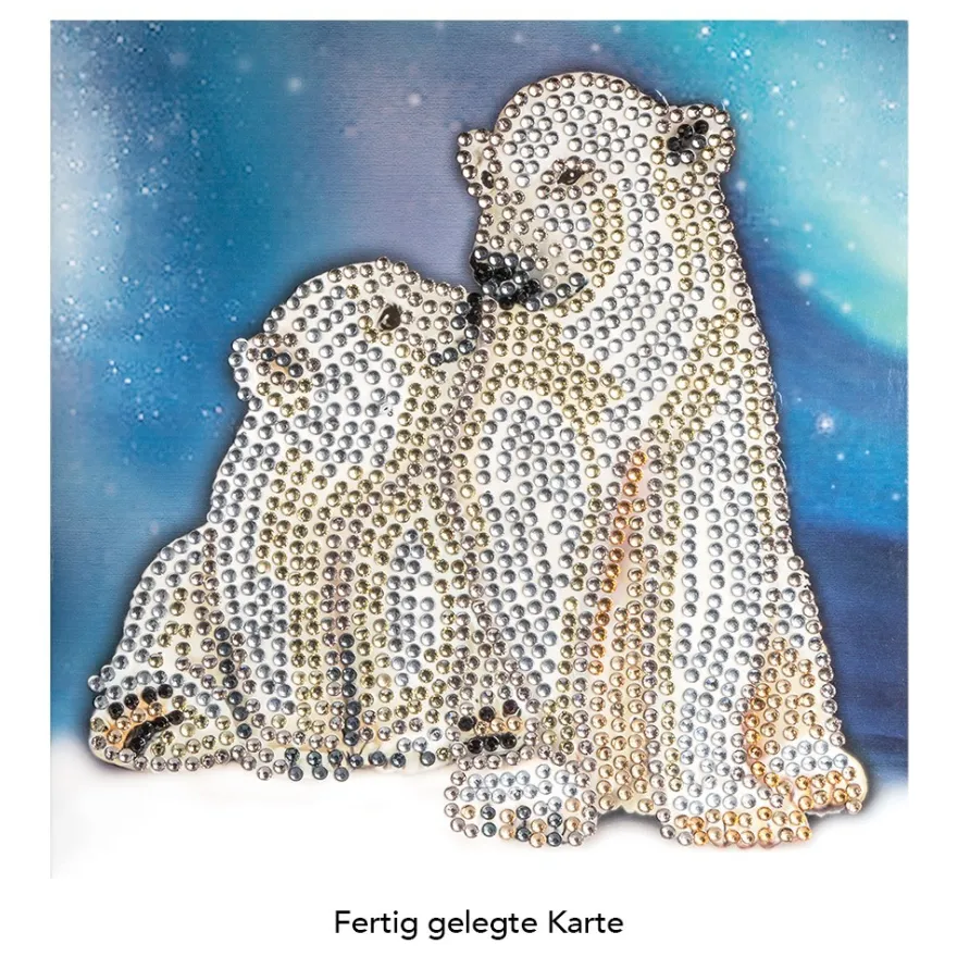 Diamond-Painting-Grußkarte, Strass, Eisbären 1, 16cm x 16cm, inkl. Zubehör