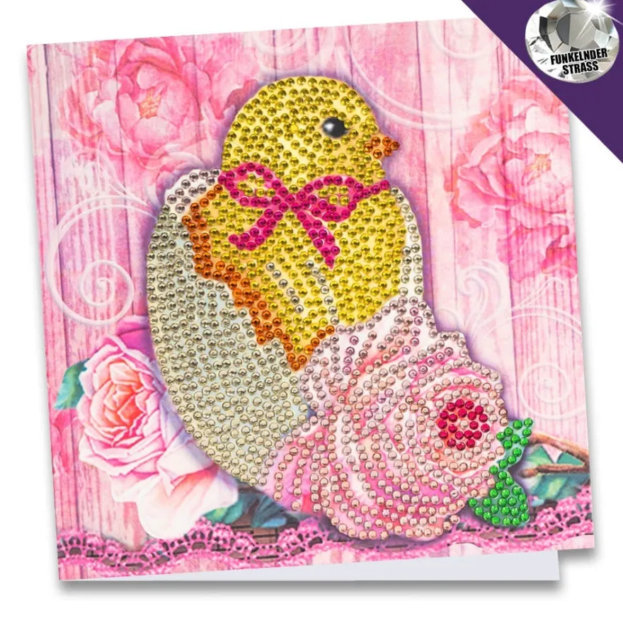 Diamond-Painting-Grußkarte, Strass, Küken 3, 16cm x 16cm, inkl. Zubehör