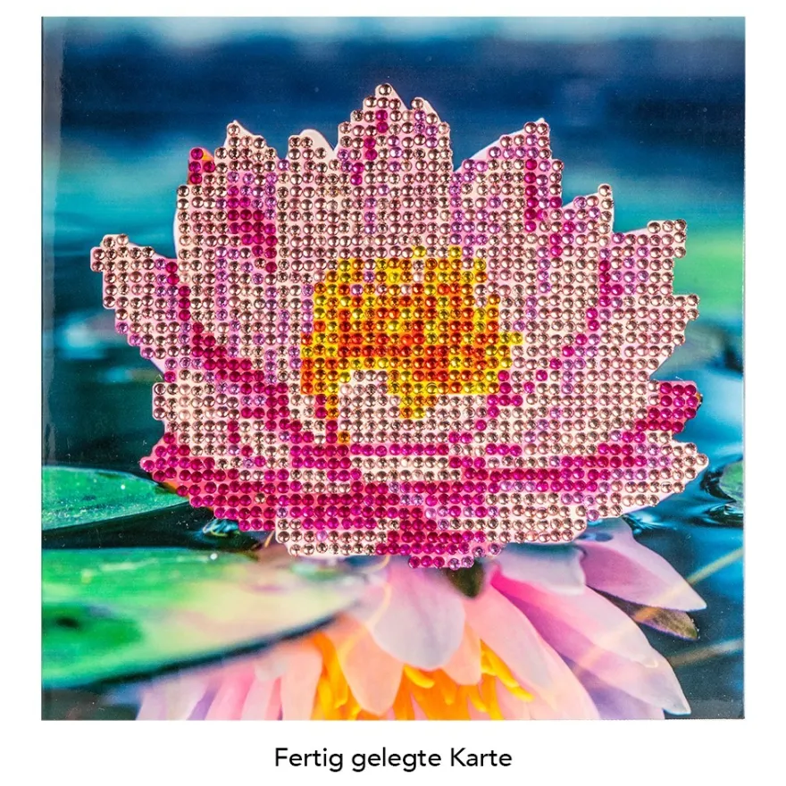 Diamond-Painting-Grußkarte, Strass, Seerose, 16cm x 16cm, inkl. Zubehör