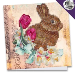 Diamond-Painting-Grußkarte, Strass, Hase & Blumen 2, 16cm x 16cm, inkl. Zubehör