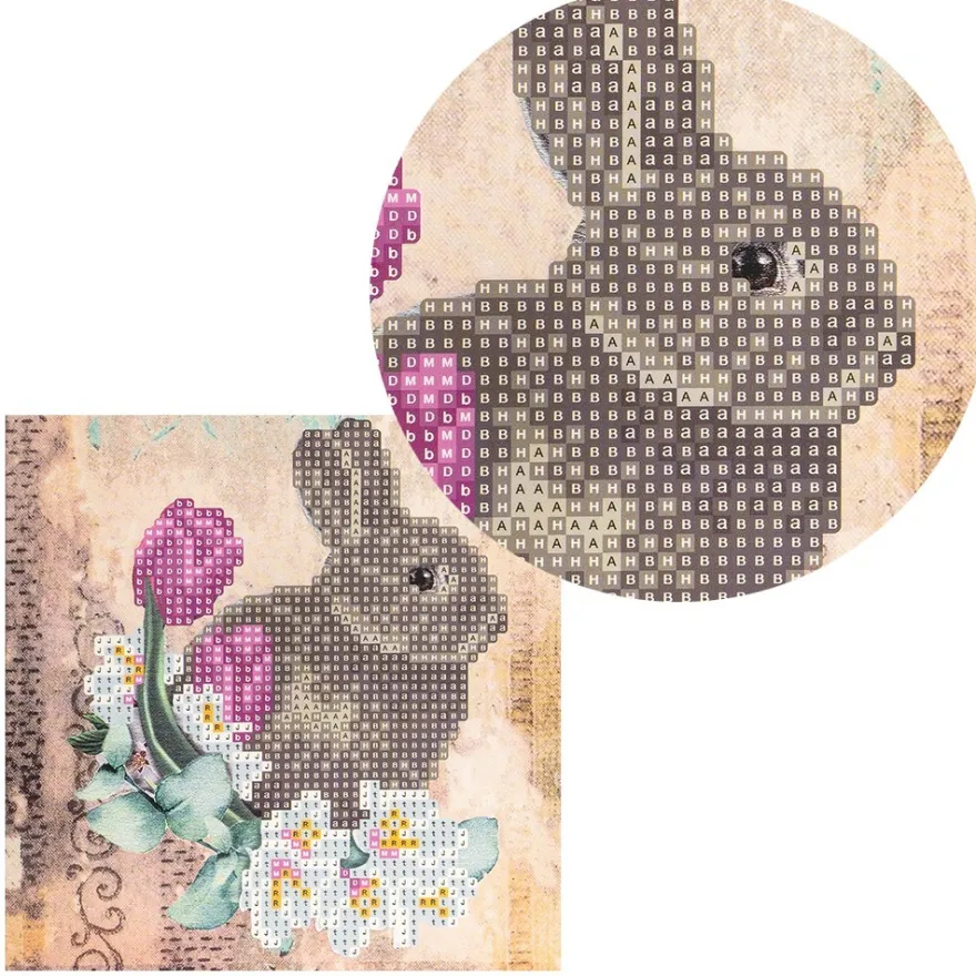 Diamond-Painting-Grußkarte, Strass, Hase & Blumen 2, 16cm x 16cm, inkl. Zubehör