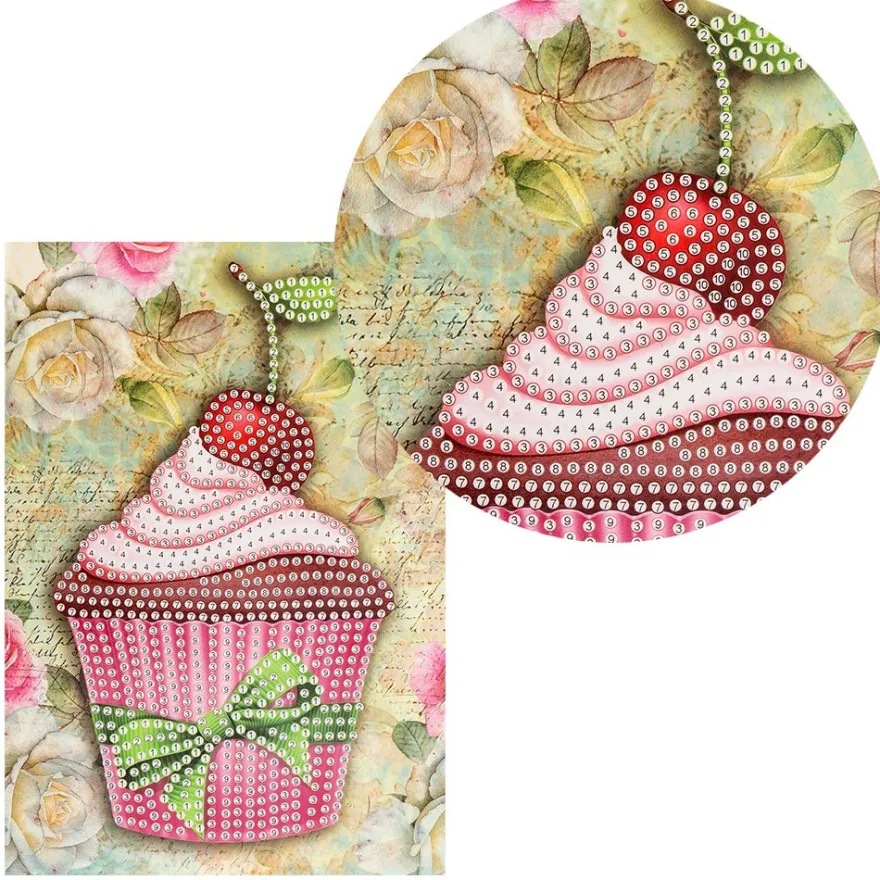 Diamond-Painting-Grußkarte, Strass, Cupcake, 11,5cm x 16,5cm, inkl. Zubehör