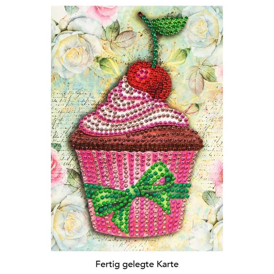 Diamond-Painting-Grußkarte, Strass, Cupcake, 11,5cm x 16,5cm, inkl. Zubehör