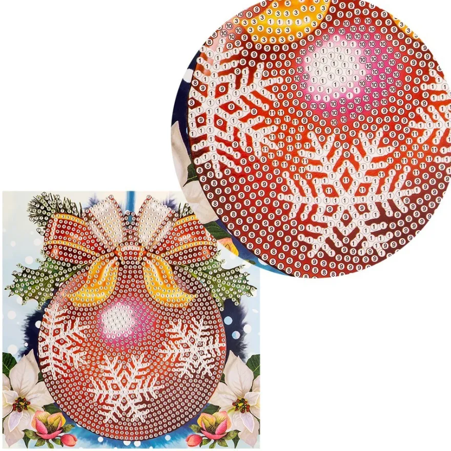 Diamond-Painting-Grußkarte, Strass, Weihnachtskugel, 16cm x 16cm, inkl. Zubehör