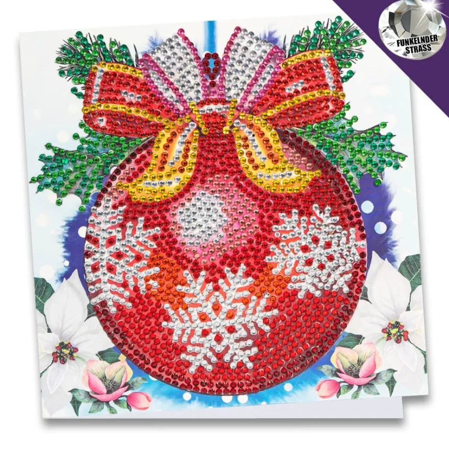 Diamond-Painting-Grußkarte, Strass, Weihnachtskugel, 16cm x 16cm, inkl. Zubehör
