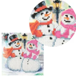 Diamond-Painting-Grußkarte, Strass, Schneemänner, 16cm x 16cm, inkl. Zubehör