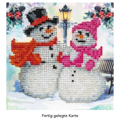 Diamond-Painting-Grußkarte, Strass, Schneemänner, 16cm x 16cm, inkl. Zubehör