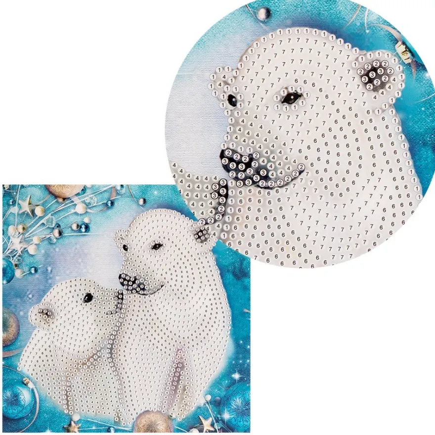 Diamond-Painting-Grußkarte, Strass, Eisbären 2, 16cm x 16cm, inkl. Zubehör