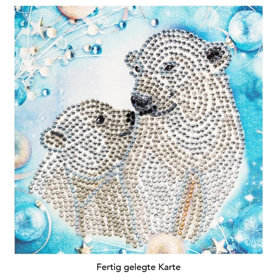 Diamond-Painting-Grußkarte, Strass, Eisbären 2, 16cm x 16cm, inkl. Zubehör
