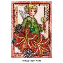 Diamond-Painting-Grußkarte, Strass, Engel mit Kerze und Amaryllis, 11,5cm x 16,5cm, inkl. Zubehör