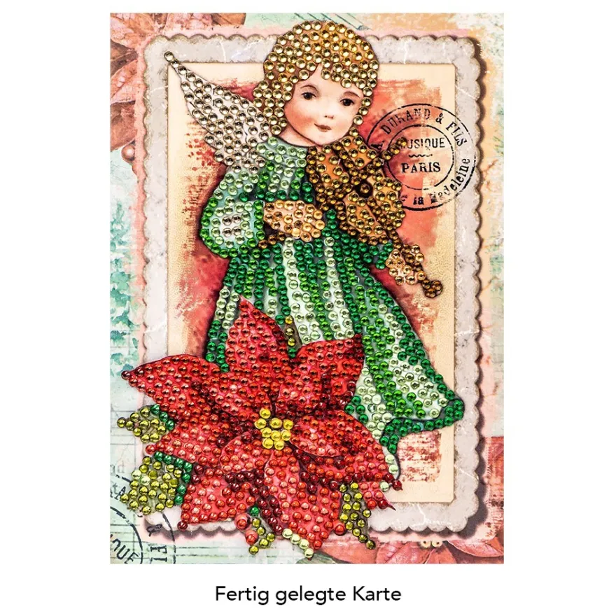 Diamond-Painting-Grußkarte, Strass, Engel mit Violine, 11,5cm x 16,5cm, inkl. Zubehör