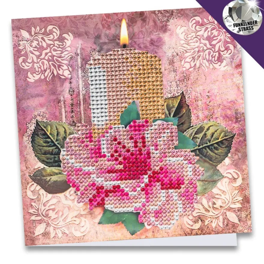 Diamond-Painting-Grußkarte, Strass, Kerze, 16cm x 16cm, inkl. Zubehör
