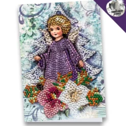 Diamond-Painting-Grußkarte, Strass, Engel mit Christrosen, 11,5cm x 16,5cm, inkl. Zubehör