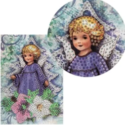 Diamond-Painting-Grußkarte, Strass, Engel mit Christrosen, 11,5cm x 16,5cm, inkl. Zubehör