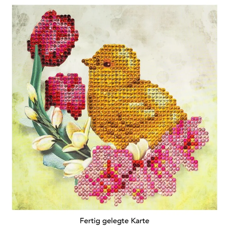 Diamond-Painting-Grußkarte, Strass, Küken 1, 16cm x 16cm, inkl. Zubehör