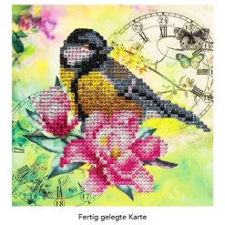 Diamond-Painting-Grußkarte, Strass, Vogel & Blumen 2, 16cm x 16cm, inkl. Zubehör