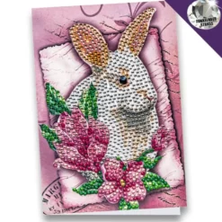 Diamond-Painting-Grußkarte, Strass, Weißes Kaninchen, 11,5cm x 16,5cm, inkl. Zubehör