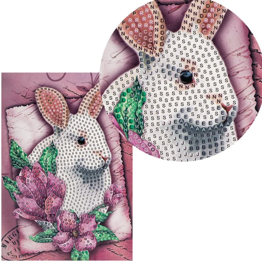 Diamond-Painting-Grußkarte, Strass, Weißes Kaninchen, 11,5cm x 16,5cm, inkl. Zubehör