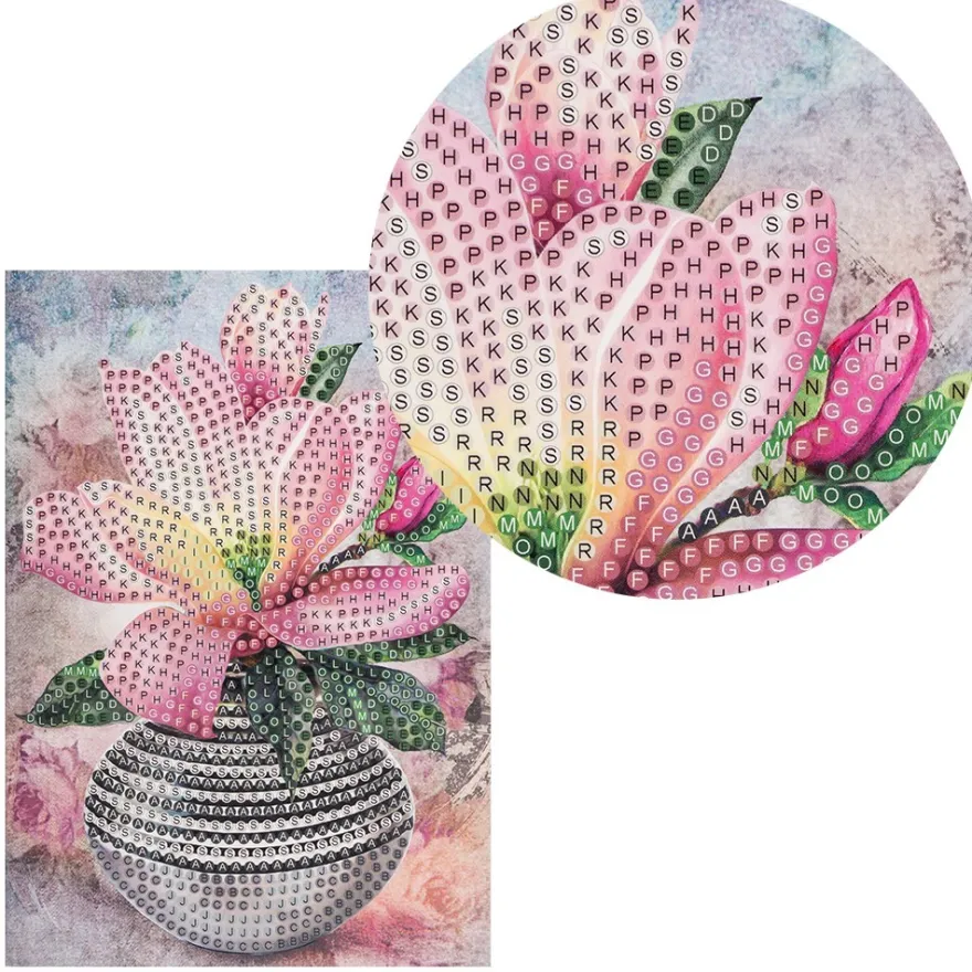 Diamond-Painting-Grußkarte, Strass, Magnolie in Vase 2, 11,5cm x 16,5cm, inkl. Zubehör