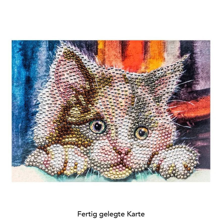 Diamond-Painting-Grußkarte, Strass, Katze, 11,5cm x 16,5cm, inkl. Zubehör