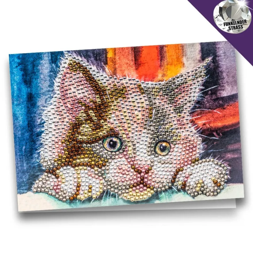 Diamond-Painting-Grußkarte, Strass, Katze, 11,5cm x 16,5cm, inkl. Zubehör