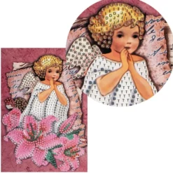 Diamond-Painting-Grußkarte, Strass, Engel mit Lilien 2, 11,5cm x 16,5cm, inkl. Zubehör