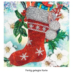Diamond-Painting-Grußkarte, Strass, Nikolausstiefel, 16cm x 16cm, inkl. Zubehör