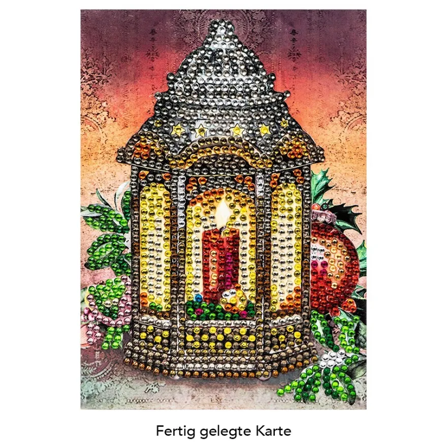 Diamond-Painting-Grußkarte, Strass, Laterne, 11,5cm x 16,5cm, inkl. Zubehör