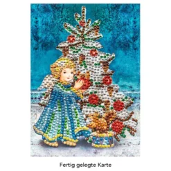Diamond-Painting-Grußkarte, Strass, Engel mit Weihnachtsbaum, 11,5cm x 16,5cm, inkl. Zubehör