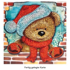 Diamond-Painting-Grußkarte, Strass, Weihnachtsteddy, 16cm x 16cm, inkl. Zubehör