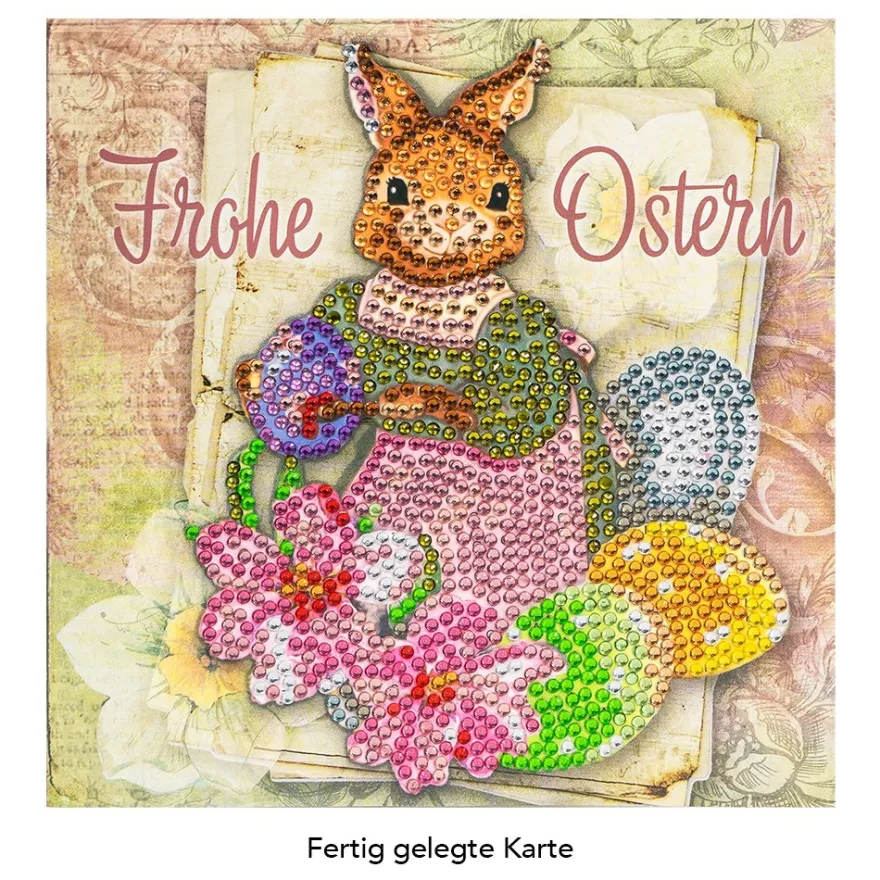 Diamond-Painting-Grußkarte, Strass, Frohe Ostern, 16cm x 16cm, inkl. Zubehör