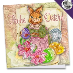 Diamond-Painting-Grußkarte, Strass, Frohe Ostern, 16cm x 16cm, inkl. Zubehör