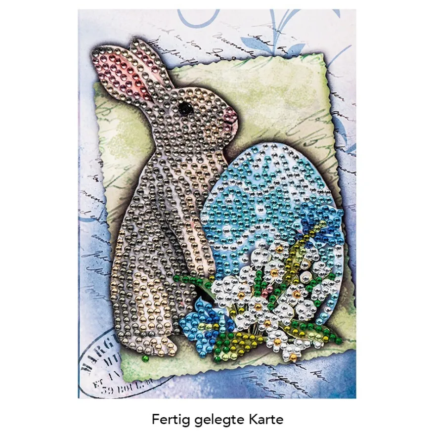 Diamond-Painting-Grußkarte, Strass, Kaninchen mit Osterei, 11,5cm x 16,5cm, inkl. Zubehör