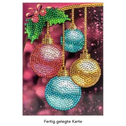 Diamond-Painting-Grußkarte, Strass, Weihnachtskugeln, 11,5cm x 16,5cm, inkl. Zubehör