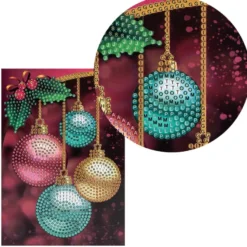 Diamond-Painting-Grußkarte, Strass, Weihnachtskugeln, 11,5cm x 16,5cm, inkl. Zubehör