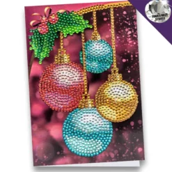 Diamond-Painting-Grußkarte, Strass, Weihnachtskugeln, 11,5cm x 16,5cm, inkl. Zubehör